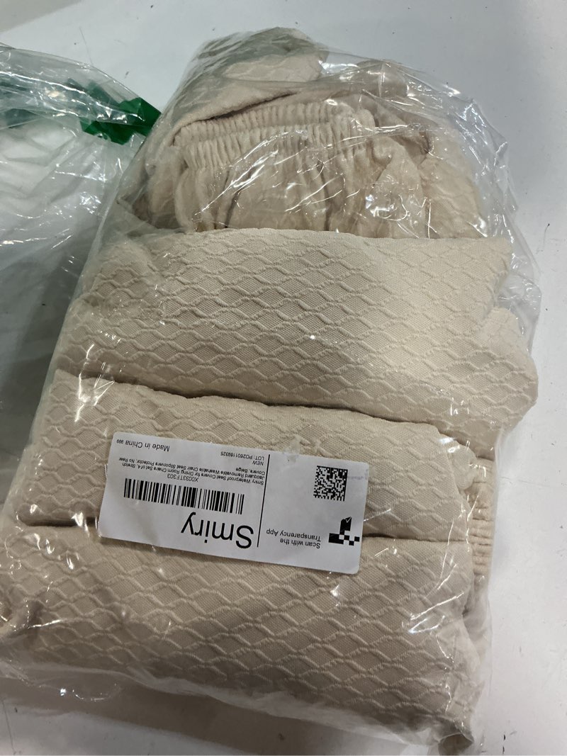 Condition photo showing Good Condition for smiry waterproof seat covers for dining room chairs set of 4, stretch jacquard removable washable chair seat slipcovers protector, no rear covers, beige set of 4 beige