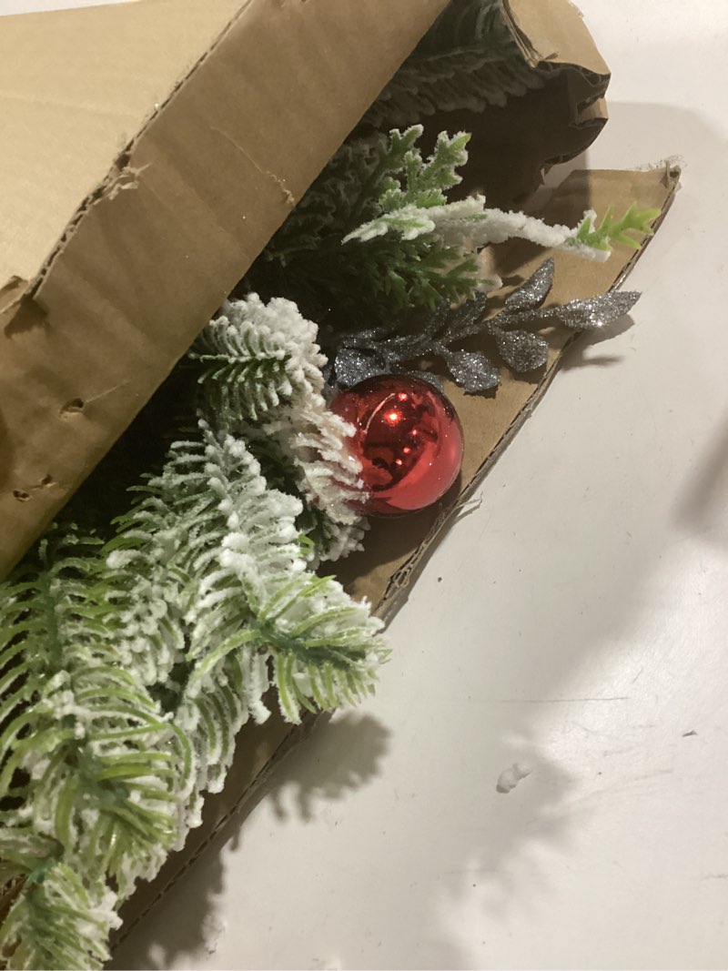 Condition photo showing Good Condition for Artificial Christmas Swag Cordless Prelit Teardrop Swags Christmas Wreath with Lights Rustic Stair Garland with Christmas Ball 30Light Christmas Swags Staircase Mailbox Front Door Wall Decorations (A)