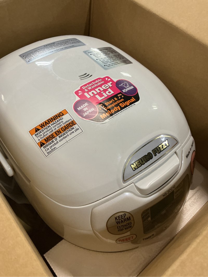 Condition photo showing As Is for Neuro Fuzzy 5.5 Cup Rice Cooker & Warmer: Zojirushi NS-ZCC10, 16 Settings, Automatic Shut-Off, Nonstick, White