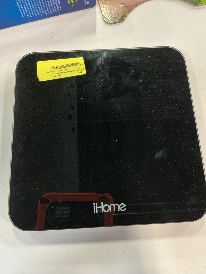 Condition photo showing As Is for ihome digital battery powered bathroom scale with fit+ personal coach app, fsa and hsa eligible, black, 397 lbs capacity