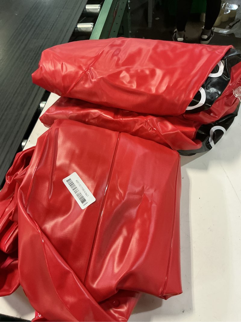 Condition photo showing As Is for qpau blow up inflatable toddler travel bed with sides, toddler air mattress for camping, traveling, hotel, or home use, hand pump included red