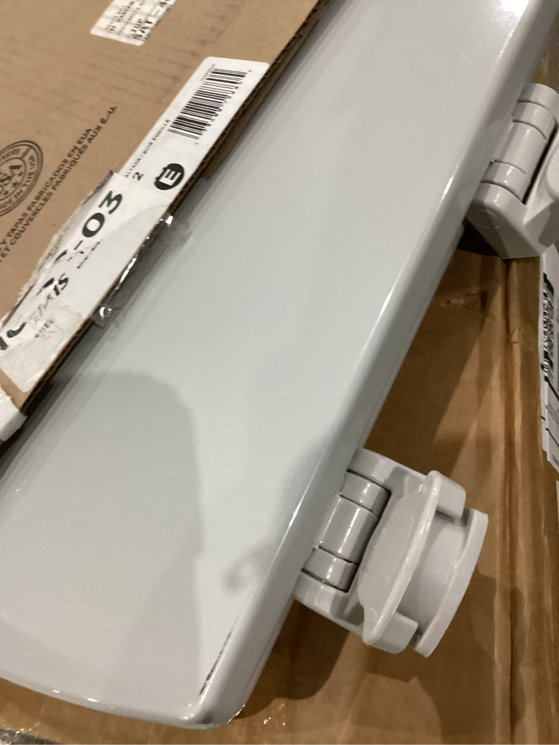 Condition photo showing As Is for Bemis 1500EC Durable Wood Toilet Seat with Easy Clean Hinges, Made in USA, Elongated, Silver Elongated Seat