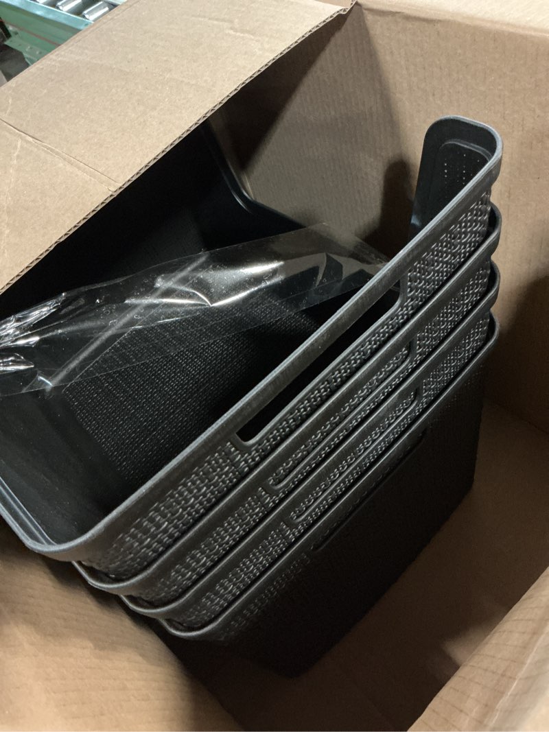 Condition photo showing Good Condition for curver set of 4 large 18l easy access jute decorative plastic organization and storage baskets - perfect bins for home office, closet shelves, kitchen pantry and all bedroom essentials, black black large easy access 18l
