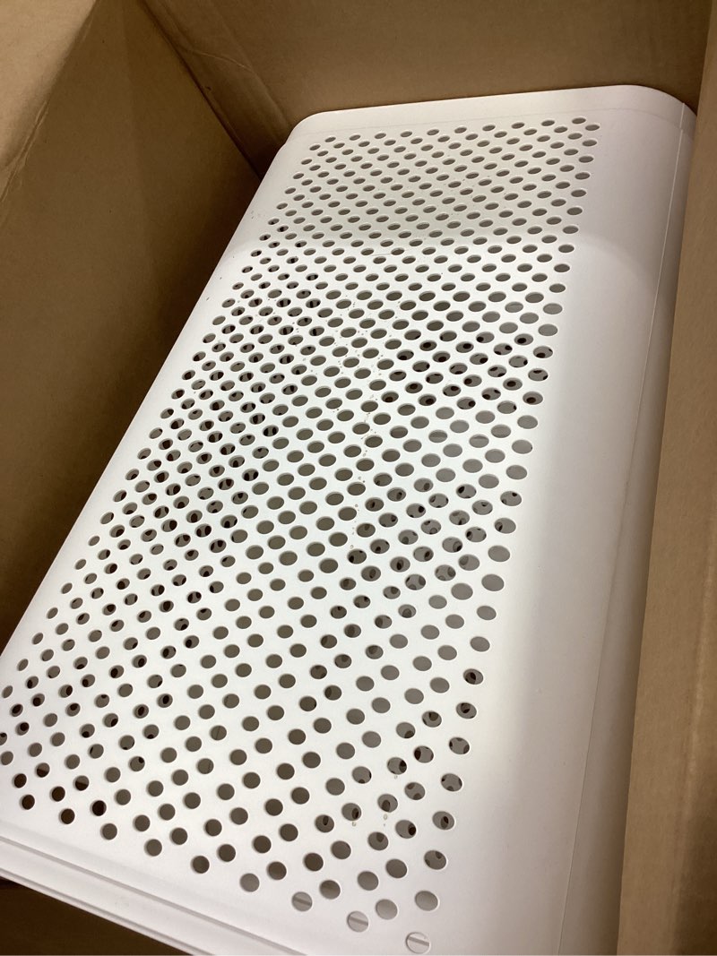 Condition photo showing As Is for Mind Reader Slim Laundry Hamper with Lid, 60L Clothes Basket, Ventilated Plastic, White White Single