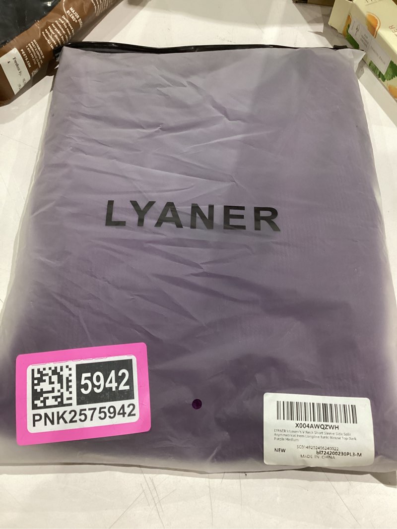 Condition photo showing Good Condition for LYANER Women's V Neck Short Sleeve Side Split Asymmetrical Hem Longline Tunic Blouse Top