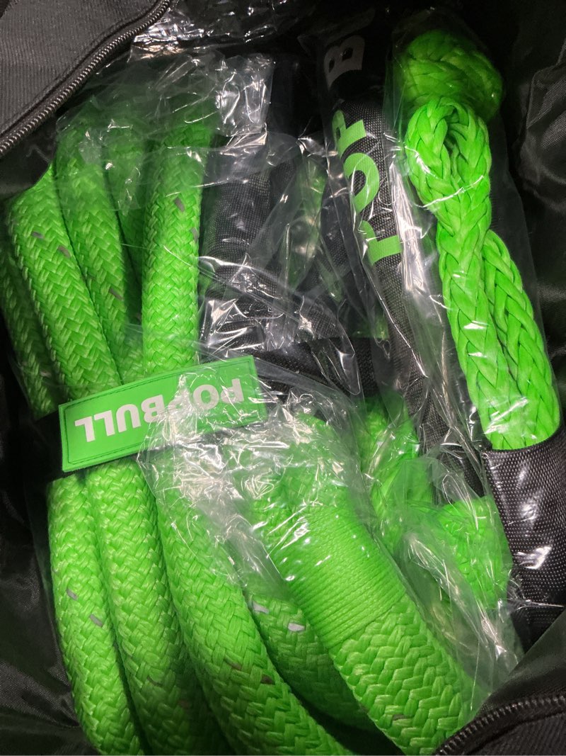 Condition photo showing Good Condition for kinetic recovery rope,(1in x 30ft green) 48,500lbs snatch strap, heavy duty stretch nylon towing ropes with 2pcs soft shackles for offroad vehicle, jeep, suv, atv, tractor elastic ropes kit 1"x30ft(green)+2 soft shackles