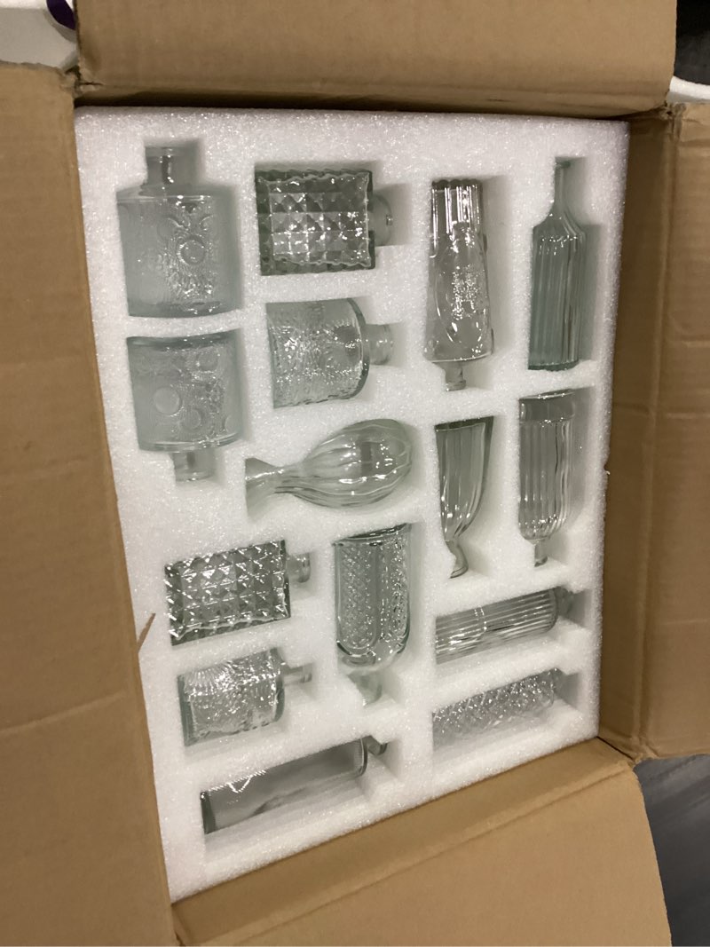 Condition photo showing New/Like New for arme glass bud vase set of 60 pcs, small clear glass bud vases in bulk for flowers, rustic wedding centerpieces and vintage decorations, perfect for home, table and events with elegant design clear-60pcs 60 pcs
