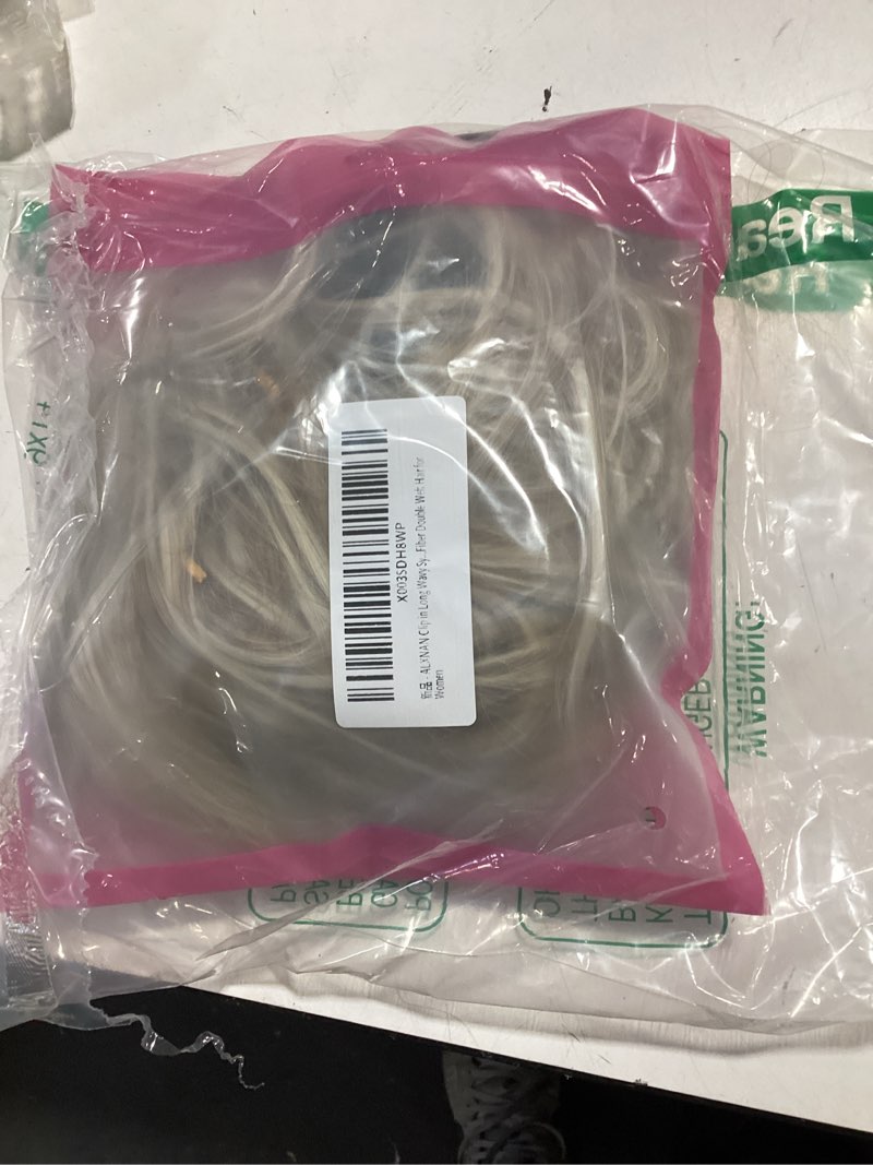 Condition photo showing As Is for alxnan clip in long wavy synthetic hair extension 24 inch beach blonde 4pcs thick hairpieces fiber double weft hair for women 24 inch a-beach blonde
