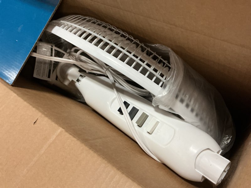 Condition photo showing As Is for ez-chill 16” oscillating pedestal fan, 3-speed options, 90-degree oscillating head, adjustable height and tilt, powerful air flow, white, mtsp15-16az