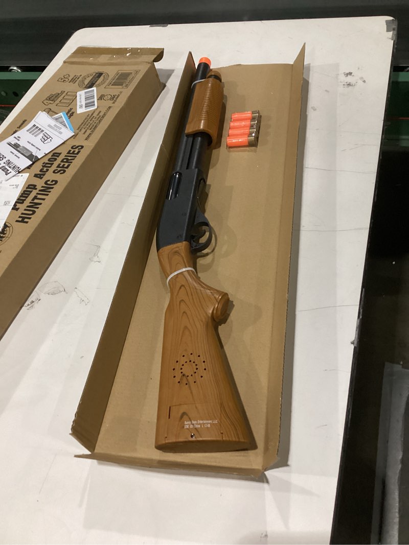 Condition photo showing New/Like New for Sunny Days Entertainment Pump Action Blaster – with Realistic Sounds and Ejecting Play Shells | Hunting Role Play Toy | Cowboy Costume for Kids – Maxx Action, Wood Grain