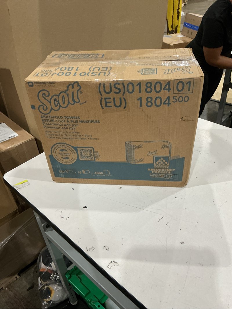 Condition photo showing New/Like New for scott® professional universal multifold paper towels, bulk (01840), absorbency pockets, 9.2" x 9.4" sheets, standard tier, compressed, white (250 sheets/pack, 16 packs/case, 4,000 sheets/case) 250 count (pack of 16)