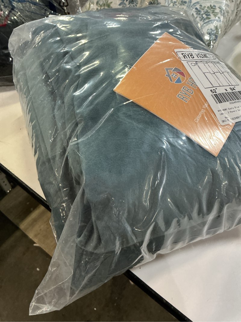 Condition photo showing Good Condition for ryb home dusty blue velvet blackout curtains for bedroom living room nursery, thermal insulated light blocking floor length window drapes with hook belt for modern decor, 52" w x 84" l, 2 panels set 52"w x 84"l (pack of 2) dusty blue