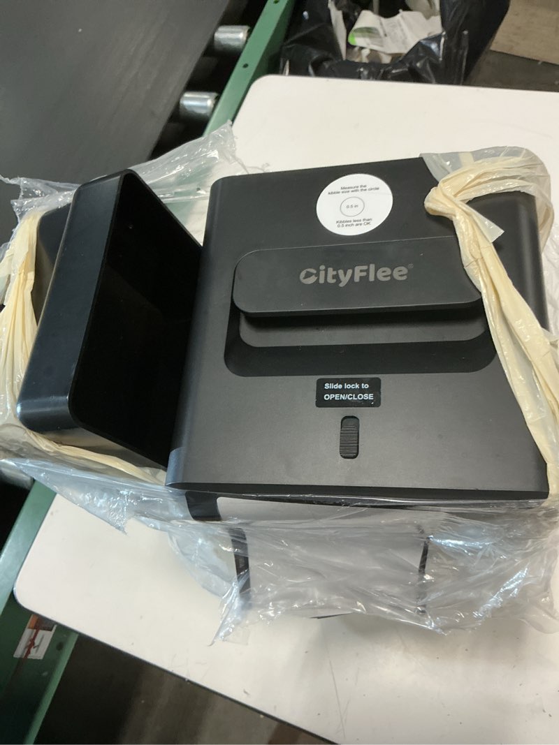 Condition photo showing As Is for automatic cat feeder for 2 cats, 5l/20 cups food dispenser with adjustable raised double bowls, detachable control panel, timed cat and dogs feeder for dry food, dual power supply