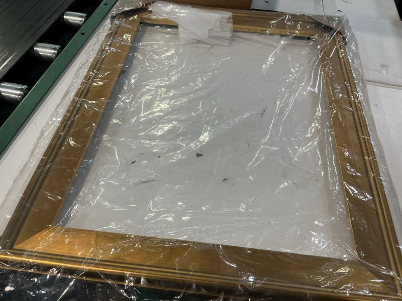 Condition photo showing As Is for creative mark plein air style frame, hand leafed gold, 18x24-2.75" wide moulding with 1/2" rabbet depth, open back w/o glazing, museum quality, for art panels, stretched canvas, pictures & more 18x24" gold
