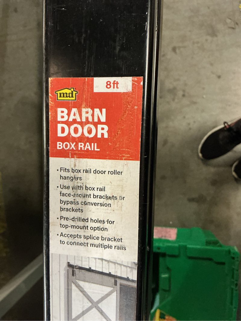 Condition photo showing As Is for 8ft ceiling mount box rail barn door hardware kit,heavy duty steel sliding barn door track,fit interior and exterior door,easy install(no door) 8ft/96" for single door