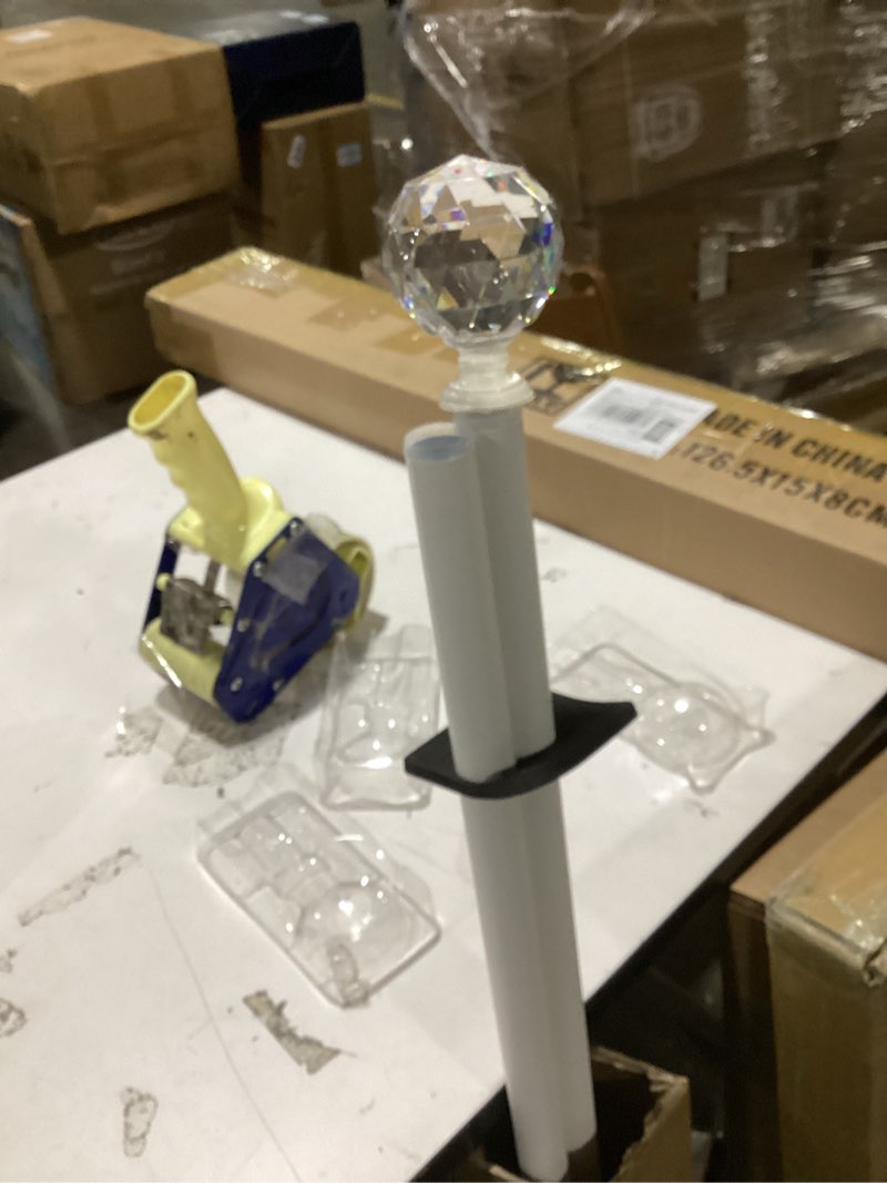 Condition photo showing As Is for (similar to )kamanina 1 inch curtain rod for windows 32 to 58 inch(2.6 to 4.8 ft), silver telescoping decorative drapery rods with acrylic crystal finials for living room, bedroom, patio and kitchen silver 32-58\"