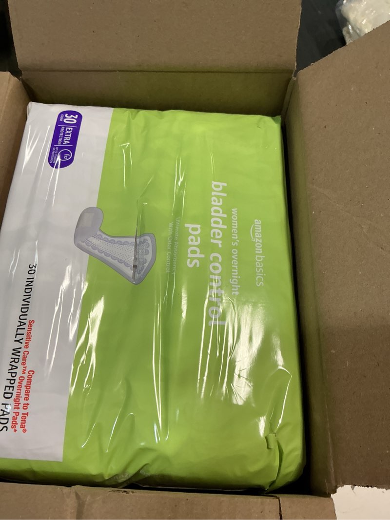 Condition photo showing New/Like New for amazon basics incontinence pads for women, bladder control, postpartum, overnight absorbency, unscented, 60 count (2 packs of 30) pack of 2 60.0