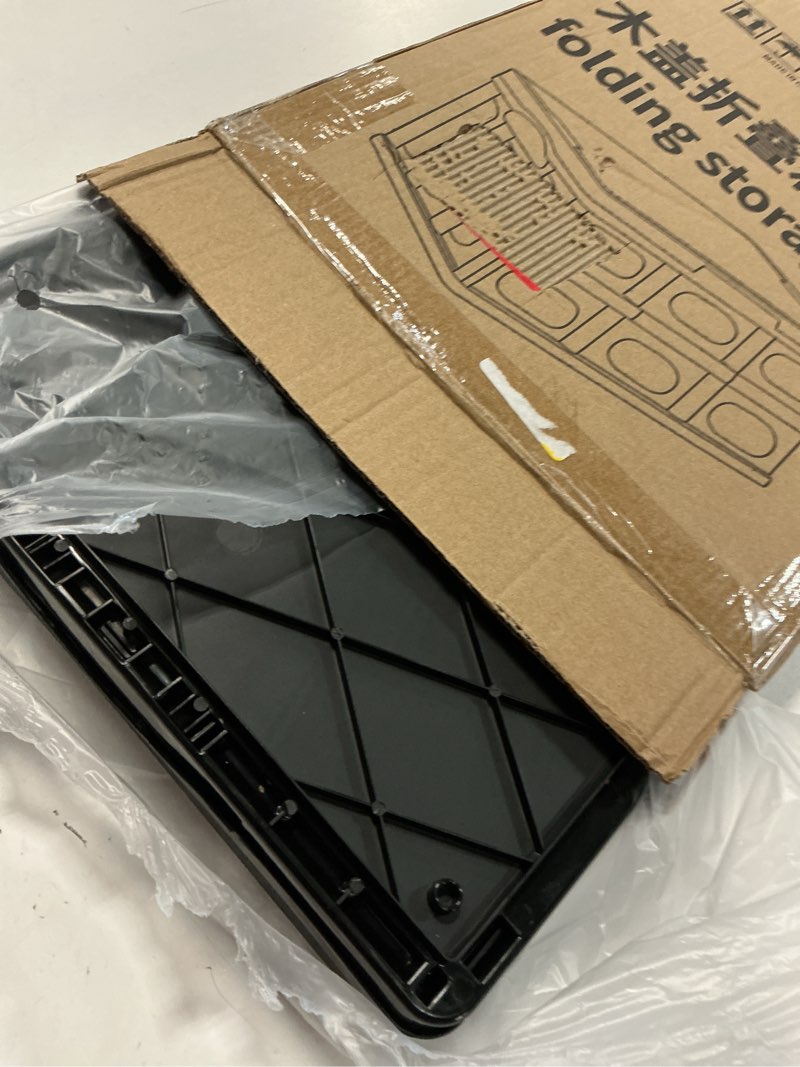 Condition photo showing Good Condition for ctesne?3-in-1 wooden lid 32l storage bins with lids and handle?portable foldable storage box ?plastic stackable storage bins for camp car rv, office (black) ?3-in-1 wooden lid &32l?black