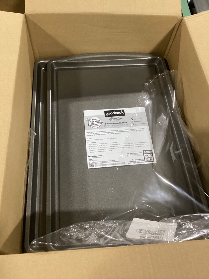 Condition photo showing Good Condition for goodcook everday nonstick carbon steel 17 x 11-inch baking sheet set, 2 pack – medium sized carbon steel cooking pans, bakeware set, cookie sheets for baking, oven pan set 11" x 17" (2-piece set)