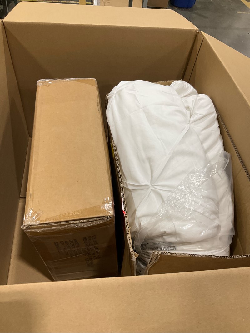 Condition photo showing As Is for Amazon Basics Soft, Lightweight Twin Size Comforter Sets, All-Season Down-Alternative 2-Piece Bedding Set, Pinch Pleat Design, Twin/TwinXL Size, Bright White Bright White Twin/Twin XL