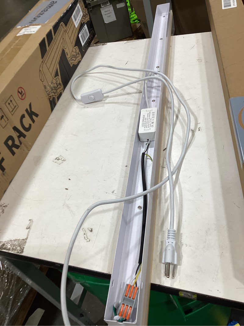 Condition photo showing As Is for luxrite 3ft slim led shop light, 25w, 3450 lumens, linear strip light fixture, 3 color selectable 3500k-5000k, 0-10v dimmable, damp rated, flush mount ceiling light, ul listed - garage, workshop