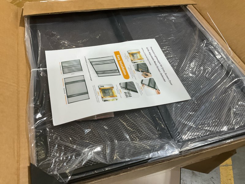Condition photo showing Good Condition for premium rv screen door protector, lightweight adjustable 22"- 35" rv entry screen door grille, metal screen door guard for rv, camper, yard, garden