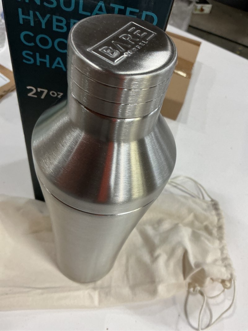 Condition photo showing New/Like New for BARE BARREL Insulated Cocktail Shaker Set | Double Wall Stainless Steel | Martini Shaker for Home Bar Bartending | Built-in Drink Measure System & Strainer, Travel Bag, Recipes | Gift Set (Silver)