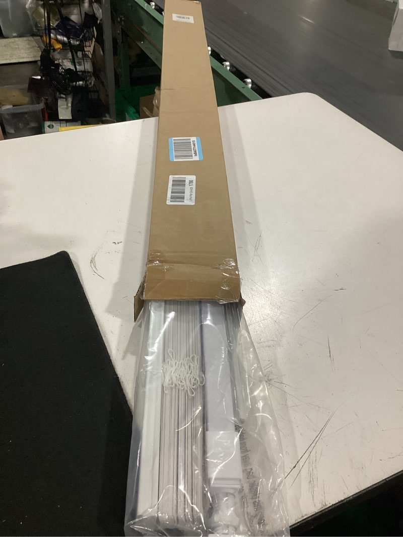 Condition photo showing New/Like New for lazblinds no tools no drill 1" vinyl mini blinds, cordless blinds for windows, light filtering horizontal window blinds & shades, 45" w x 64" h, white cordless-white 45" w x 64" h