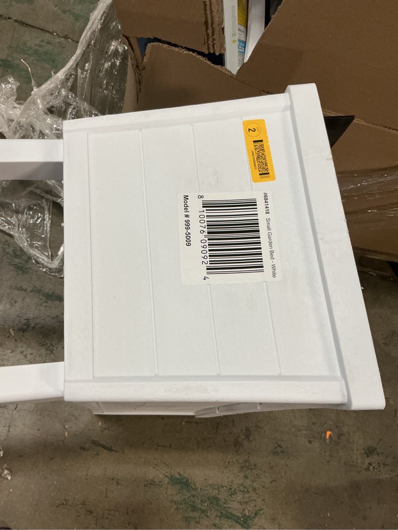 Condition photo showing As Is for emsco group 3-cu ft 13.25-in w x 33-in l x 28.75-in h elevated white raised garden bed