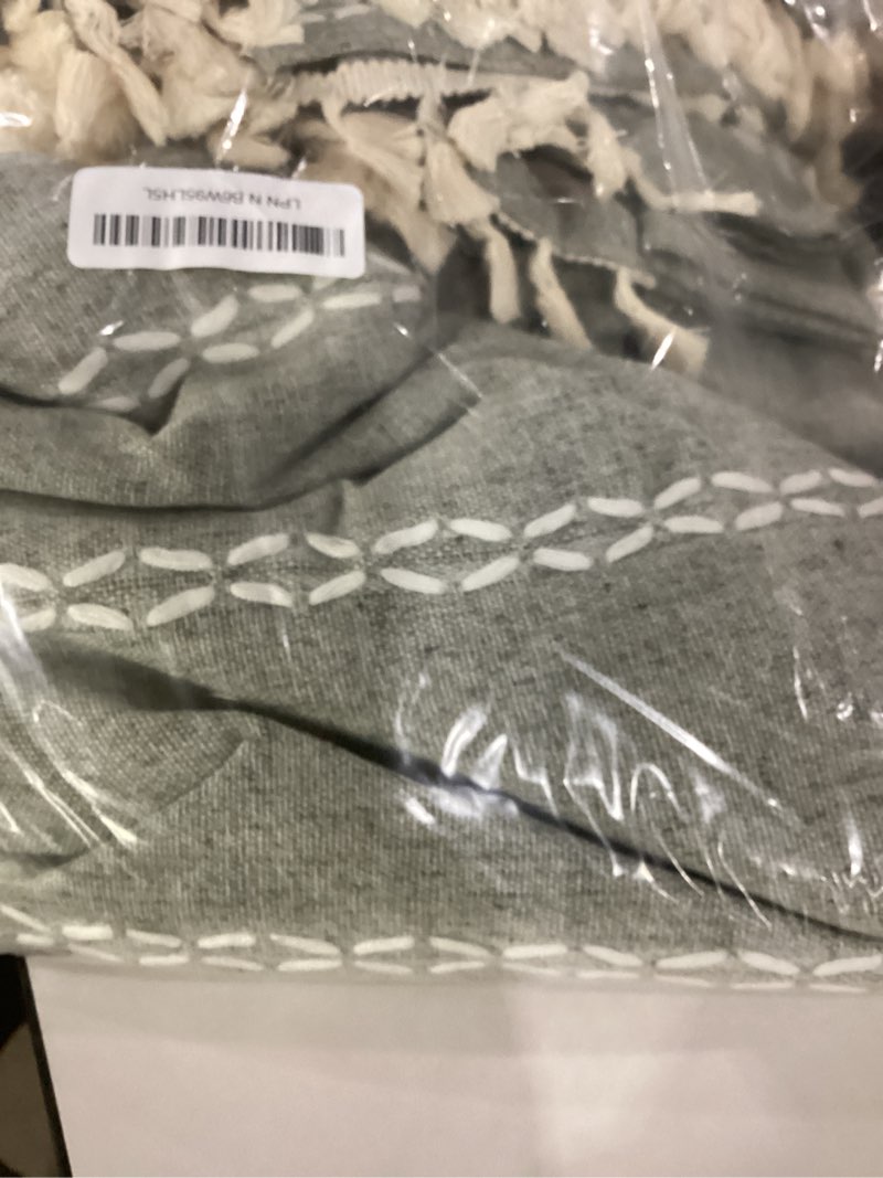 Condition photo showing Good Condition for boho blackout curtains 96 inches long sage green linen blend 2 panels with tassels and cotton embroidery, farmhouse vintage rustic rod pocket drapes for living room or bedroom sage green 52"w x 96"l (pack of 2)