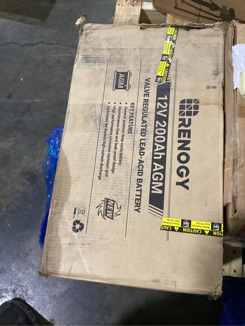 Condition photo showing New/Like New for renogy deep cycle agm battery 12 volt 200ah, 3% self-discharge rate, 2000a max discharge current, safe charge most home appliances for rv, camping, cabin, marine and off-grid system, maintenance-free 200ah battery