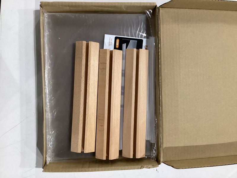 Condition photo showing Good Condition for 3 pack acrylic sign holder 8.5 x 11 inch, wood base signs stand for menu flyer display, table clear plastic t shape holder for stores, restaurants, hotels, office, farmers market show fair decor. wood base-3pack