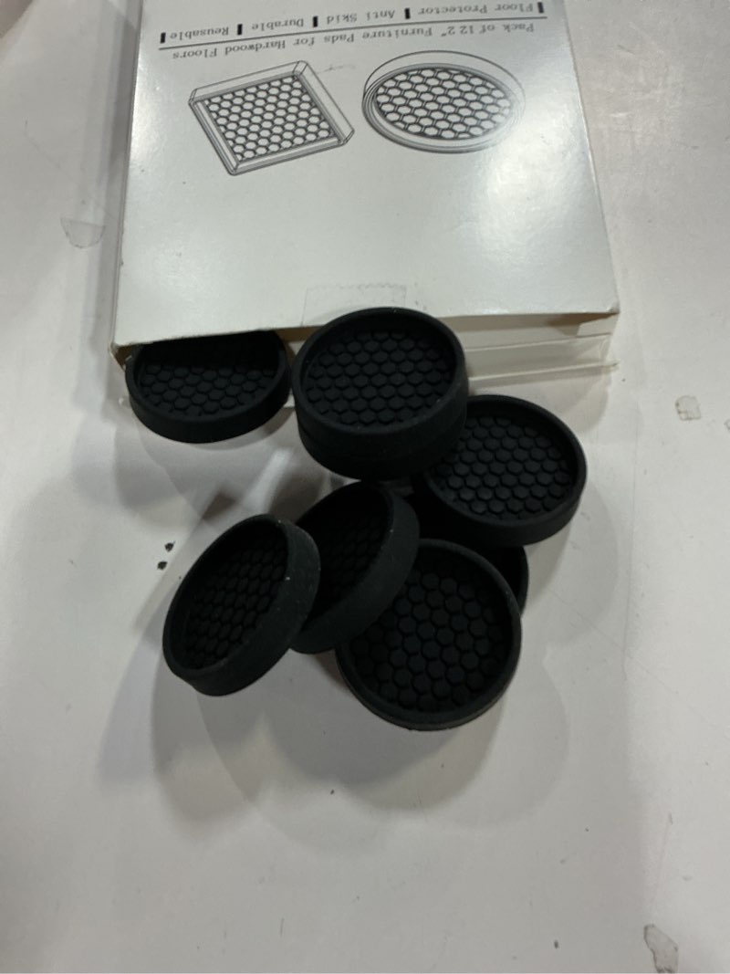 Condition photo showing Good Condition for Non Slip Furniture Pads - 2" Anti Skid Caster Cups, 12PCS Round Furniture Coasters for Hardwood Floors, Anti Slide Furniture Cup Bed Couch Floor Protectors,Furniture Stoppers to Prevent Sliding(Black) Round 2" 12pcs Black