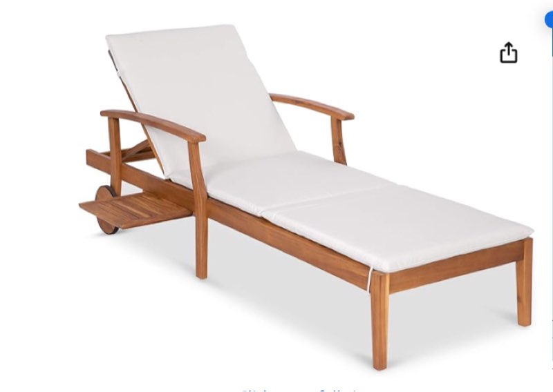 Best Choice Products 79x26in Acacia Wood Chaise Lounge Chair Recliner, Outdoor Furniture for Patio, Poolside w/Slide-Out Side Table, Foam-Padded Cushion, Adjustable Backrest, Wheels - Cream
