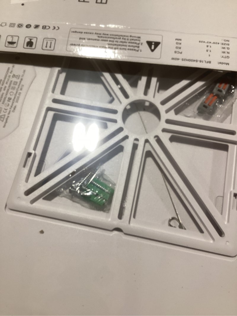 Condition photo showing As Is for Square Led Flush Mount Ceiling Light,16 Inch 40w 3820lm led Light 3000k,4000k,6000k CCT Selectable,Flat Panel Super Slim Led Ceiling Light Fixture,for Living Dining Kitchen Bedroom Room (1Pack-White) 16Inch-1Pack White