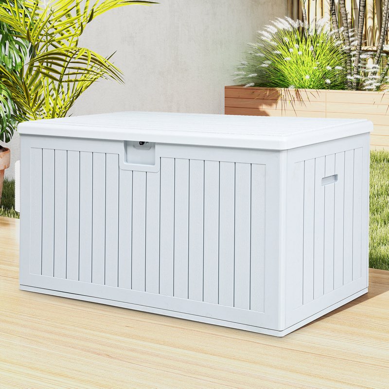 Balconera 150 Gallon Water Resistant Resin Lockable Deck Box Color: White