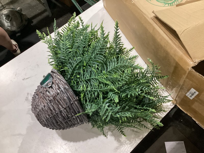 Condition photo showing Good Condition for outdoor fake hanging fern – artificial hanging ferns 2 pack, large faux boston fern bushes, uv resistant outdoor hanging plants for front porch, patio & indoor decor green