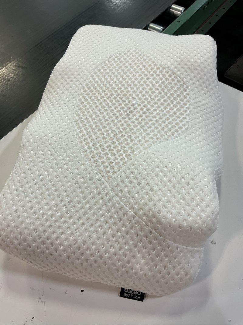 Condition photo showing As Is for Osteo Cervical Pillow for Neck Pain Relief, Hollow Design Odorless Memory Foam Pillows with Cooling Case, Adjustable Orthopedic Bed Pillow for Sleeping, Support for Side Back Sleepers Standard High(24.5*16.5*5.2/4.1 inches) White