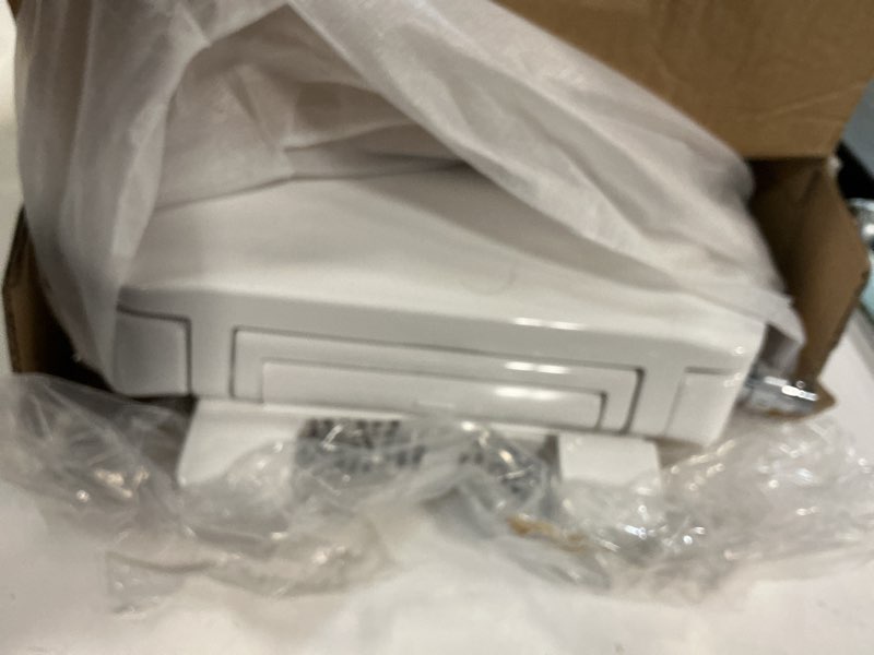 Condition photo showing As Is for bidet toilet seat, soft close elongated toilet seat, button control feminine/posterior wash switch, knob control water pressure,white bidet seat attachment with brass inlet easy installation