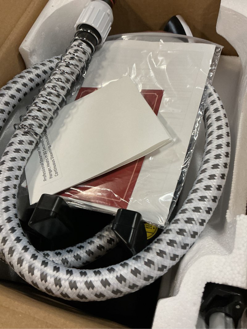 Condition photo showing Good Condition for professional steamer for clothes, reemix standing steamer with garment hanger, heats in 30 seconds, large detachable water tank for 1 hour continuous steaming, includes fabric brush, easy-roll wheels