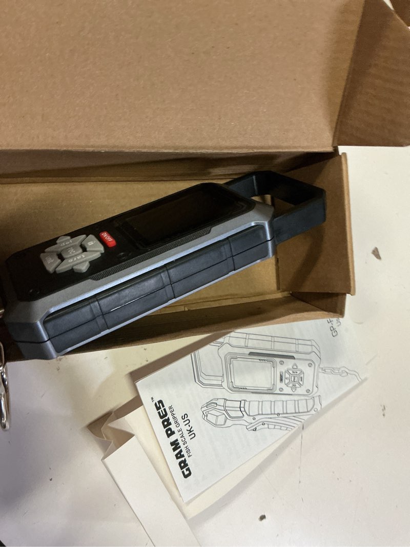 Condition photo showing As Is for gram pres fish scale 88lb/40kg,professional digital tournament fishing weight scale with 8 storage bins?with hook and lip gripper, ipx4 waterproof? fishing gifts for men and fisherman unique