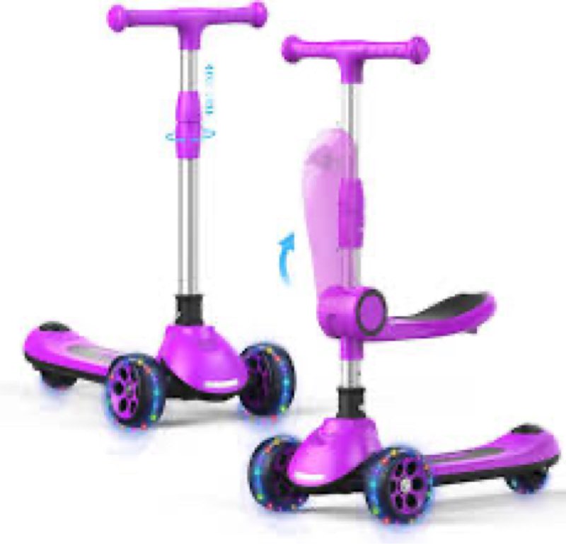 Kids Scooter,LED Lighted Wheels and 3 Adjustable Height Handlebars Scotters for Kids 3-12,3 Wheel 2-