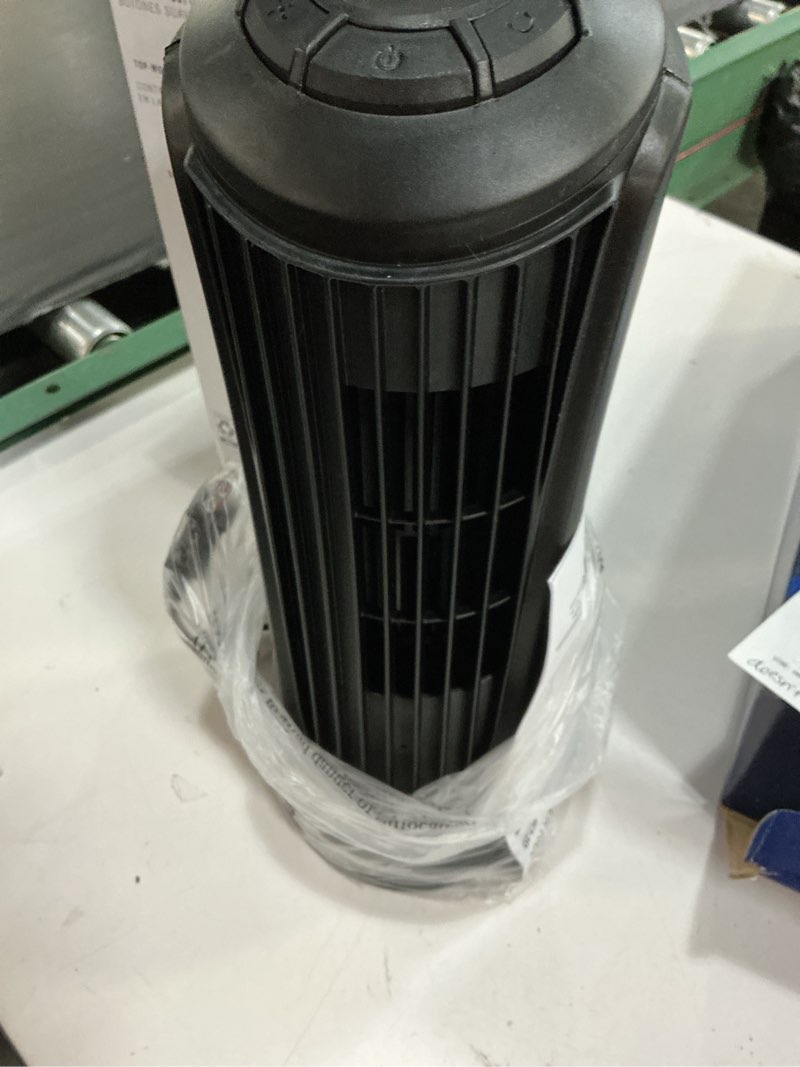Condition photo showing New/Like New for utilitech 14-in 120-volt 3-speed indoor black matte oscillating tower fan