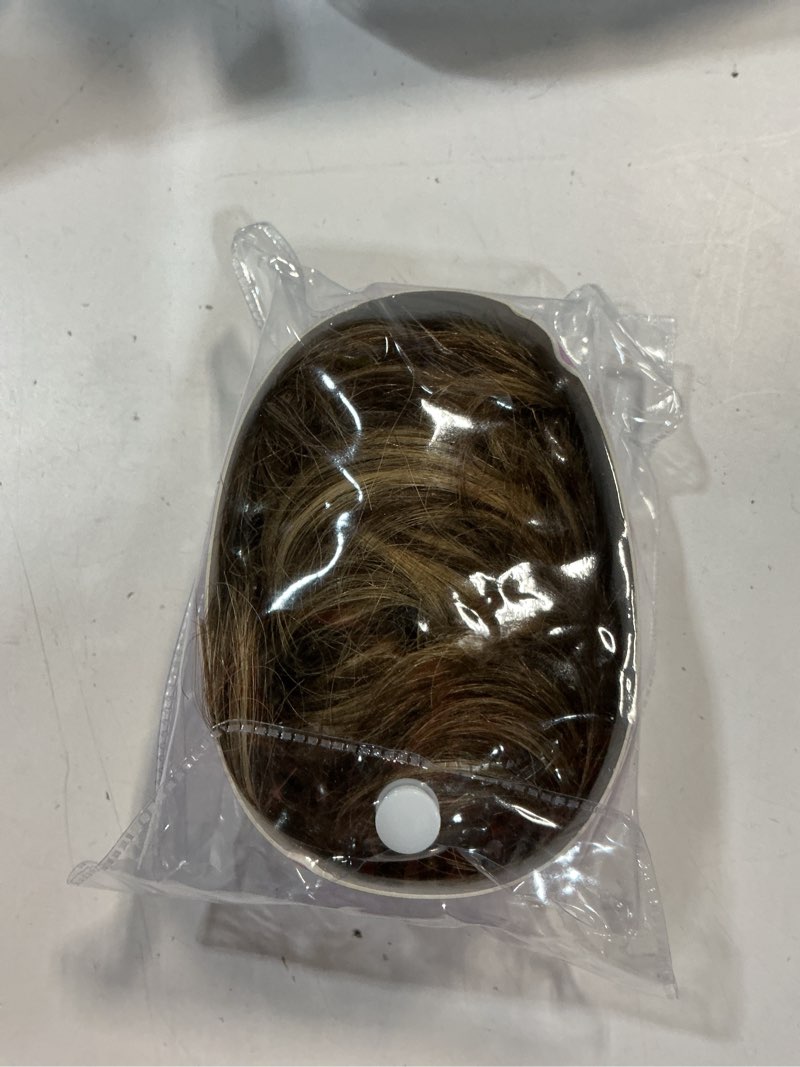 Condition photo showing New/Like New for RUWISS Claw Clip Messy Bun Hair Piece Real Human Hair Buns Wavy Curly Chignon Hair Bun Extensions Tousled Updo Hair Buns Claw Clip Ponytail Hairpieces - Brown with Blonde Highlights 40g Brown with Blonde Highlights