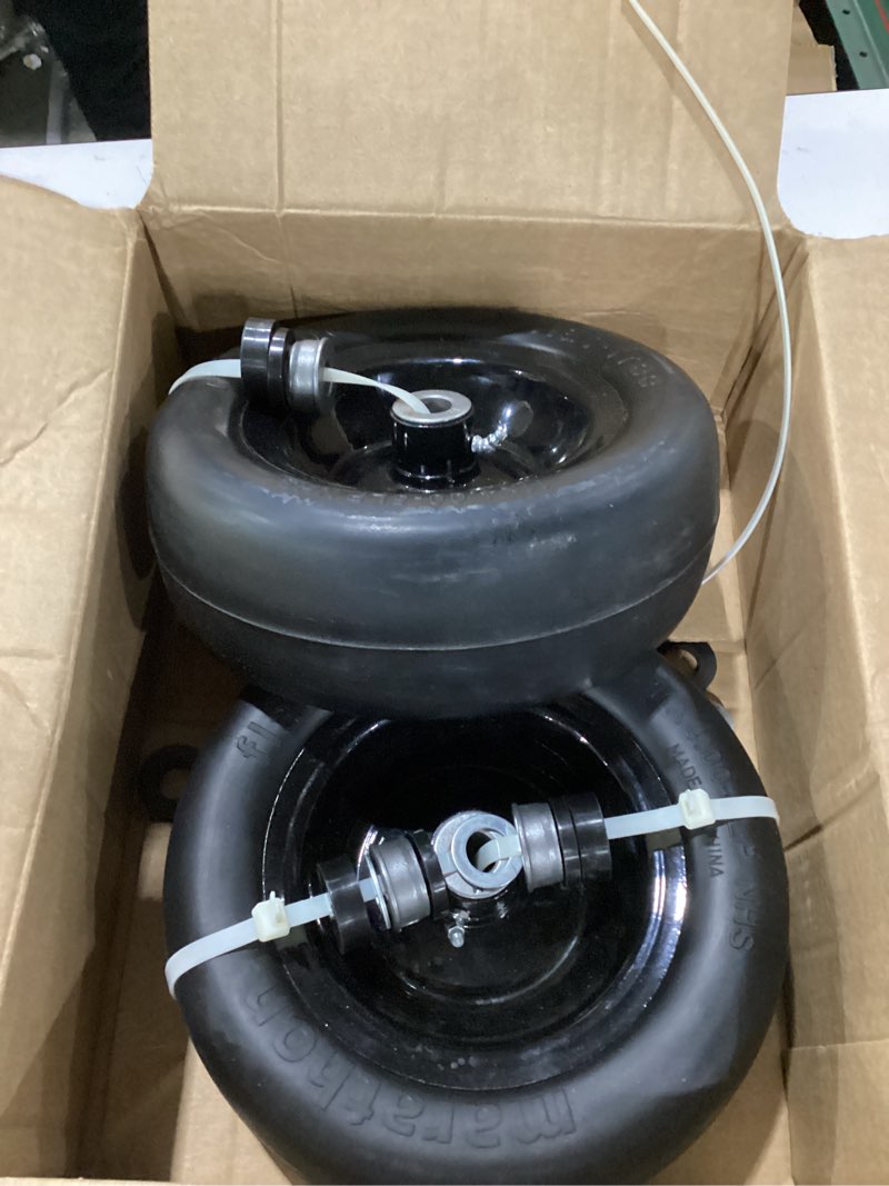 Condition photo showing Good Condition for marastar 00232-2pk universal fit flat-free 11x4.00-5 tire and wheel assembly, zero turn lawn mower replacement tires, smooth tread, adapter kit included, 2 pack