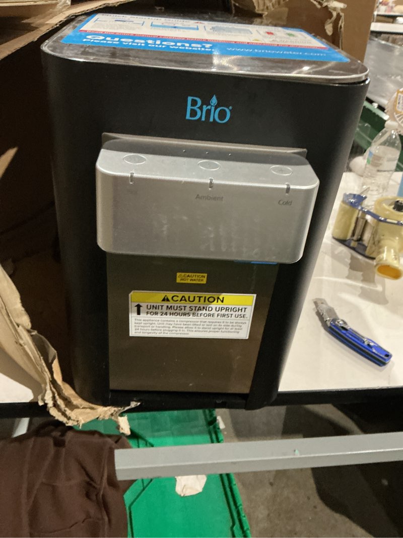 Condition photo showing As Is for questions and answers for brio tri-temp 2-stage countertop point of use water cooler with uv self-cleaning