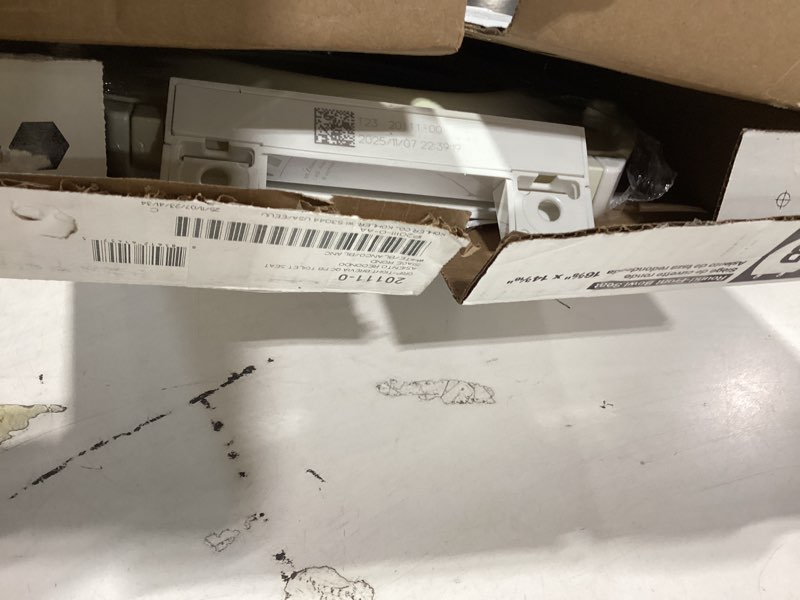 Condition photo showing As Is for kohler 20111-0 brevia, slow close toilet seat, round toilet seat, grip-tight bumpers quick-attach hardware, white