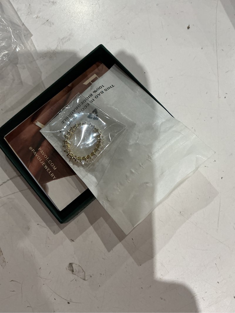 Condition photo showing Good Condition for pavoi 14k gold plated rings with cubic zirconia love and stackable 3mm princess cut rings for women yellow gold 9
