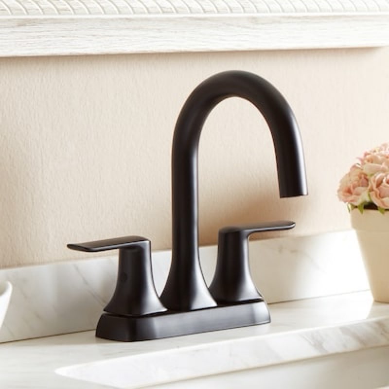 allen + roth dunmore matte black 4-in centerset 2-handle watersense high-arc residential handle
