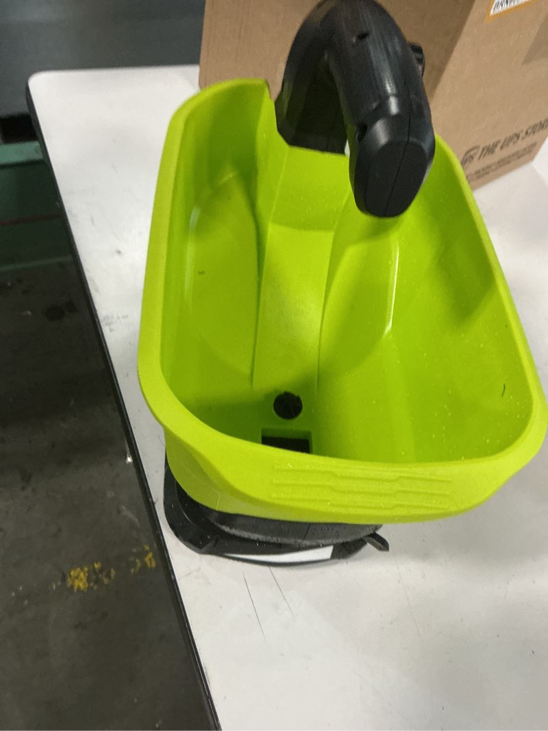 Condition photo showing As Is for Salt Spreader for Ryobi 18V Battery, Handheld Power Spreader for Seeds, Fertilizer, Year-Round Coverage for Grass Seeds, Rock Salt, and ice melt Seasons. (Tool only)